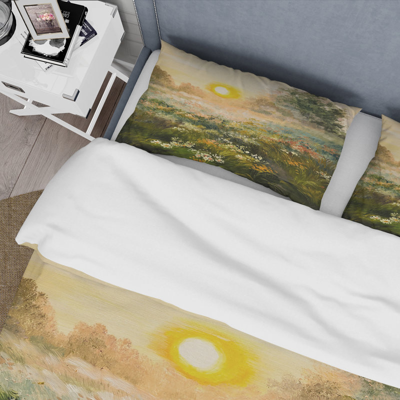 Sunrise In The Blossoming Field - Ensemble de housse de couette Farmhouse - Microfibre de polyester