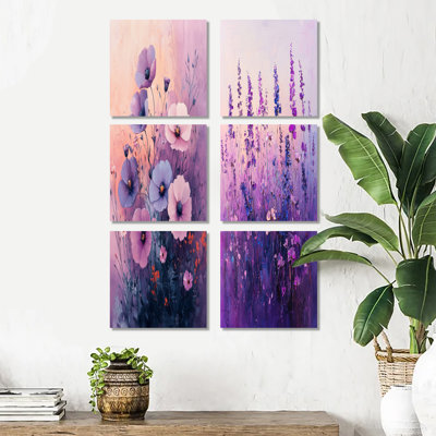 Wildflower Dreams In Violet surréalisme - ensemble de 6 décorations murales florales