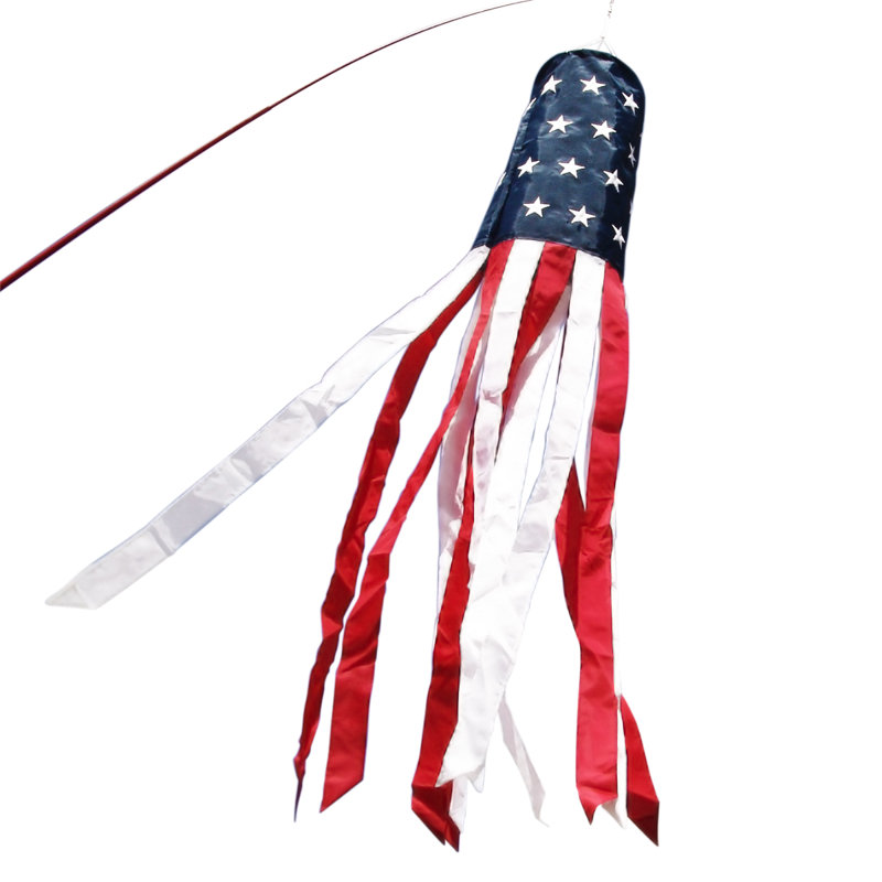 60 Inch Patriotic American Flag Windsock with Embroidered Stars