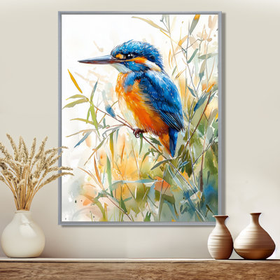Clarke Blue Orange Kingfisher In The Reeds Bird II - Bird Canvas Print Wall Art