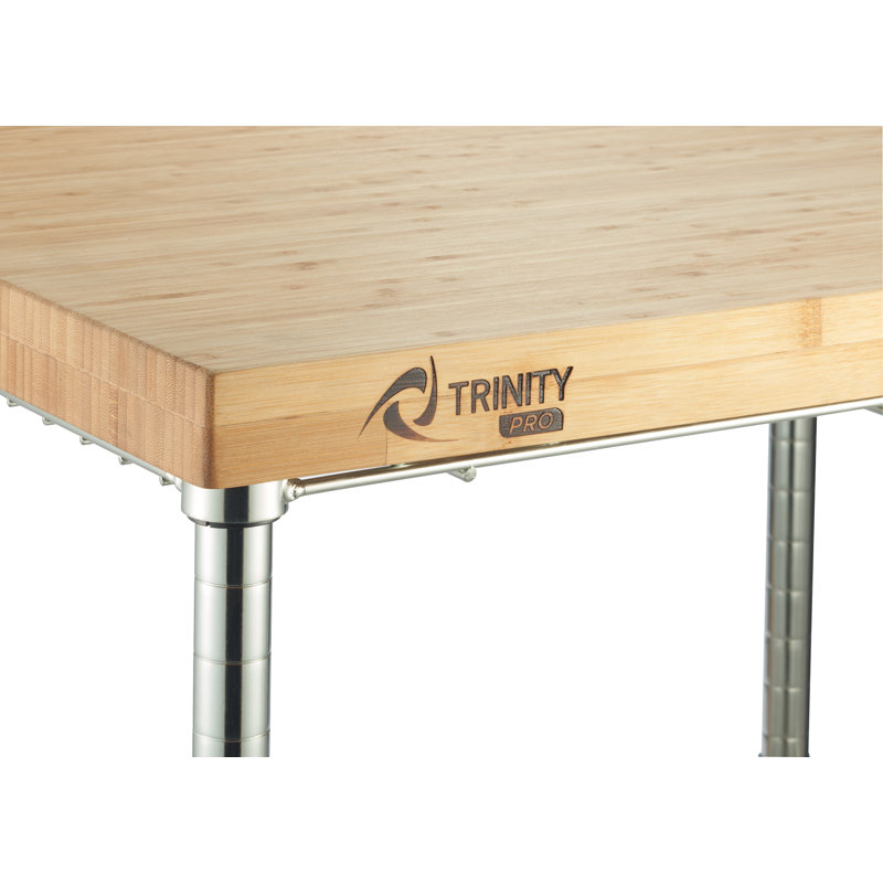 Chariot de cuisine TRINITY PRO EcoStorage avec plateau en bambou et abattant, Chrome