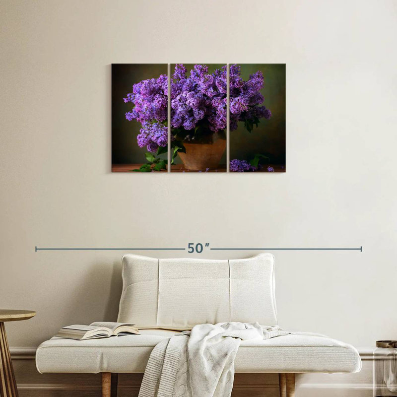 Vase Harnek de lilas mauves, H 20 po x l 33 po