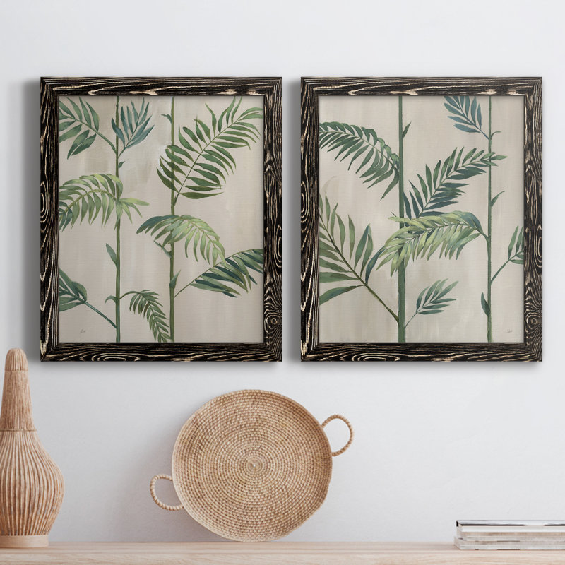 Modern Fronds II - ensemble de 2 peintures sur toile encadrées, Cadre noir, H 24 po x l 36 po x P 1,5 po