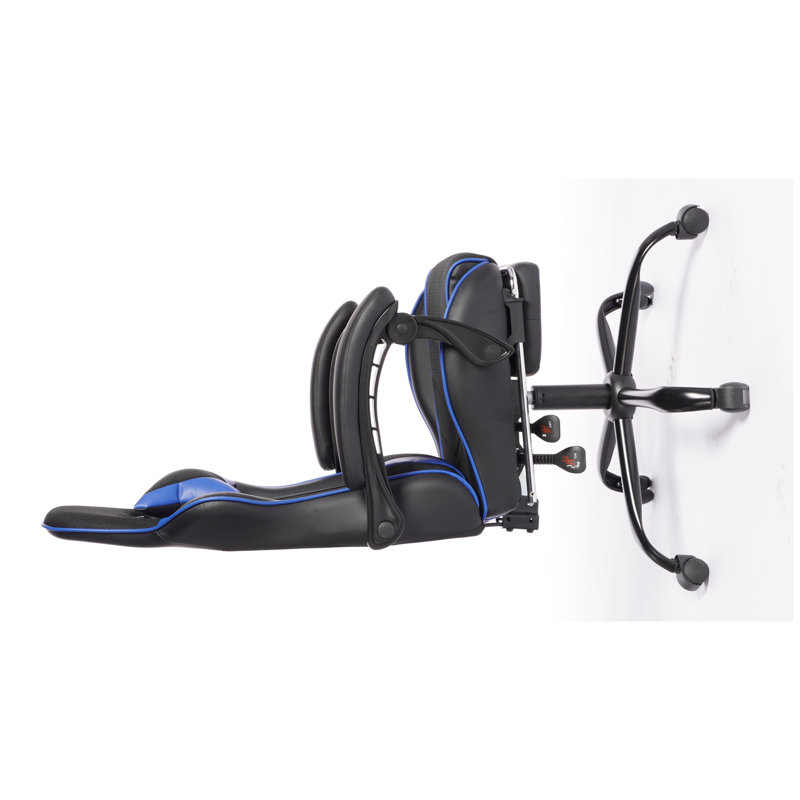 DEEPfurniture Ergonomic Leather Gaming Chair with Massage Function, Racing Style Sports Car Design & Retractable Footrest, Black & Blue