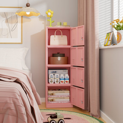 4 Door Metal Vertical Locker Storage Cabinet for Home,Office,School,Employees,4 Tier Storage Cabinet with Locking Doors,Lockable File Cabinet Organizer Lockers (Pink)