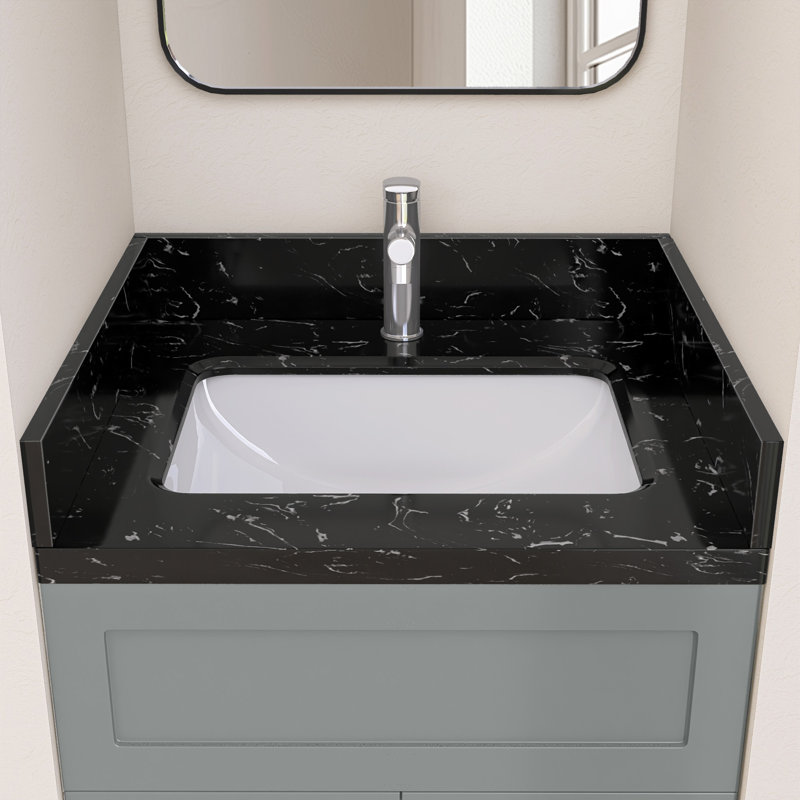 Garniture de garde-boue en marbre noir l 21 po x H 4 po pour comptoir de salle de bain, Marbre noir