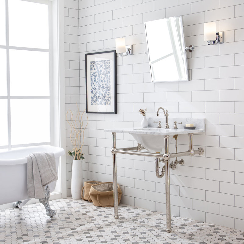 Copeland 30'' Single Bathroom Vanity with Carrara Marble Top, Polished Nickel, Hook