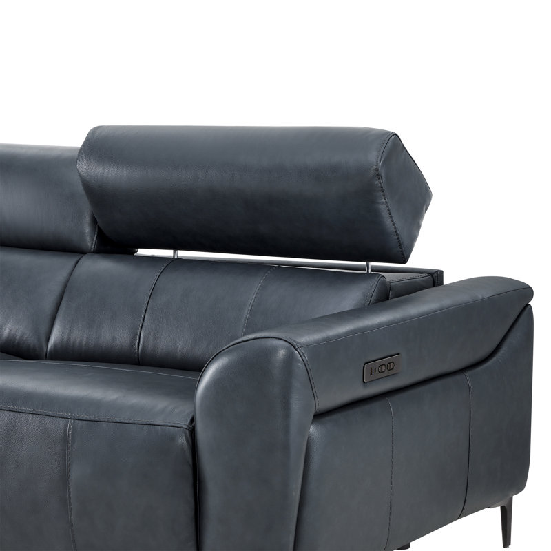 3-Piece Dual Motor Genuine Leather Zero Wall Sofa With Power Headrest, Dual Power Seats, Navy