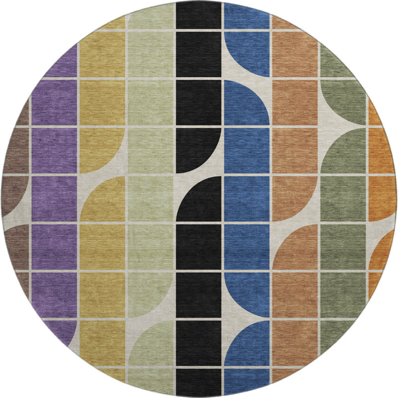 Premium Machine Washable Mayfield AMF2418 Geometric Rug, Blue, 8' Round