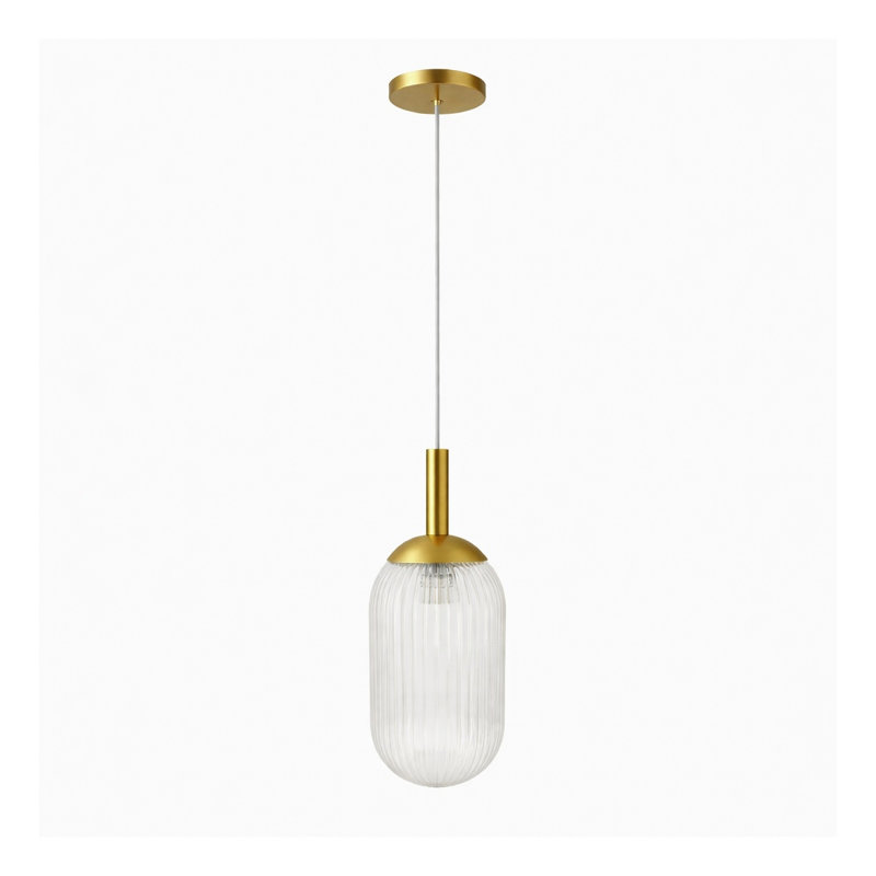 Luminaire suspendu doré et en verre transparent avec cordon réglable Gemma, Gold