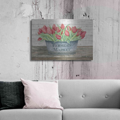 «Farmers Market Tulips» par Cindy Jacobs, art mural en métal, 36 po x 24 po