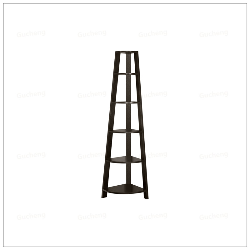 Contemporary 5-Tier Corner Etagere Bookcase, Dark Brown Laminate, Perfect For Maximizing Space In Modern Offices And Bedrooms