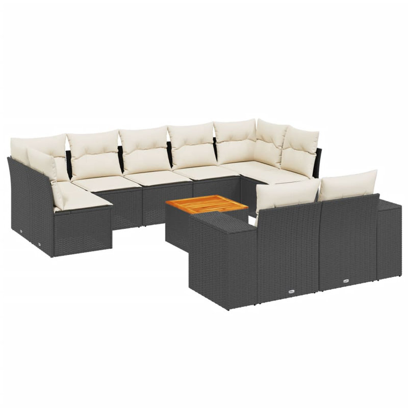 Ensemble de canapé de jardin Vidaxl PE rotin noir grand matériaux résistants aux rayons UV