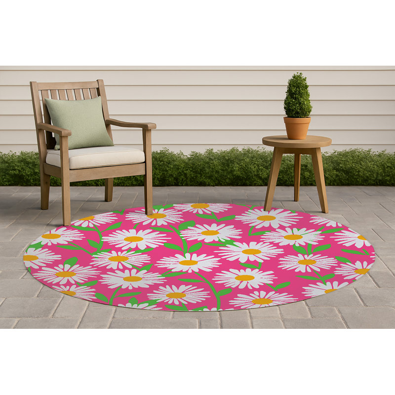 Tapis décoratif Sweet Daisy, Rond 5 pi, Rose vif