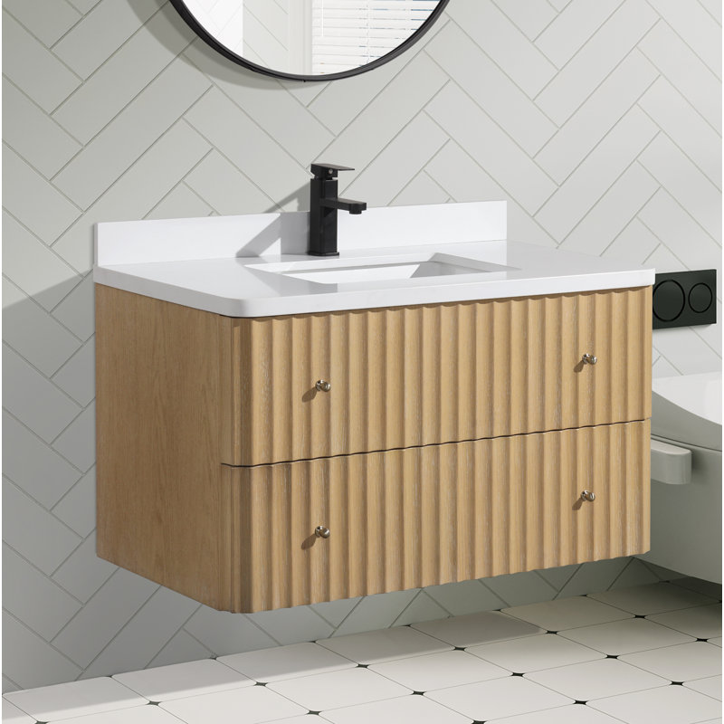 Meuble-lavabo flottant simple 36 po avec plateau en quartz La Jolla