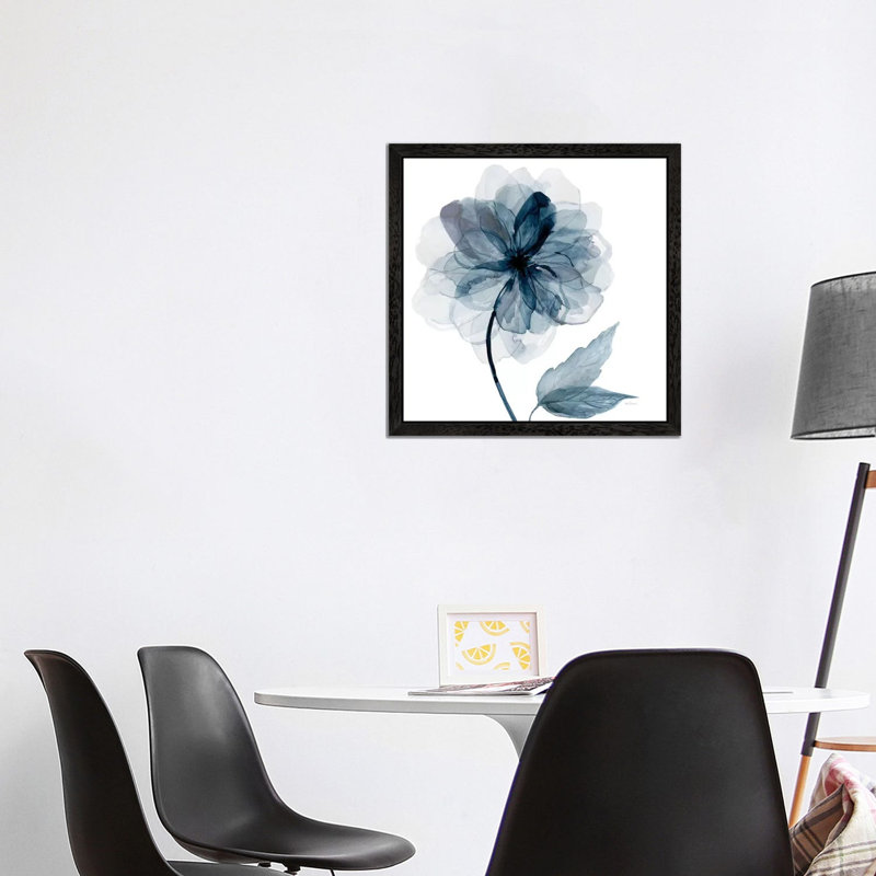 Indigo Bloom I by Carol Robinson - Painting on Canvas, 45.72 cm H x 45.72 cm W, Black Framed