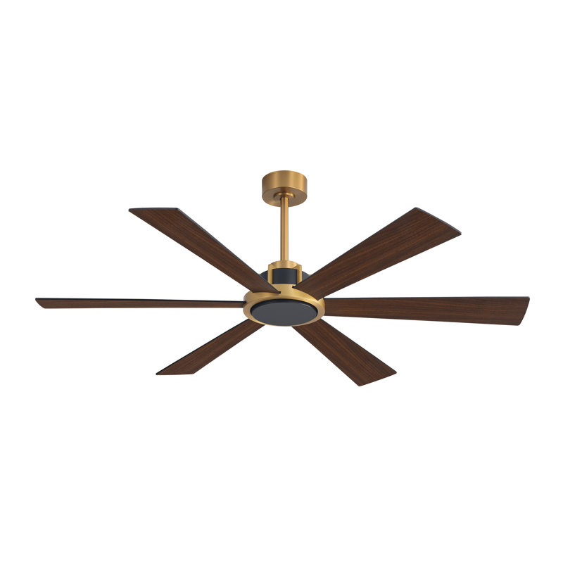 60 In. 6-Plywood Double-Sided Black and Walnut Blades Ceiling Fan With Remote Dc, Black and NAB Gold, NAB Gold, Black/Walnut