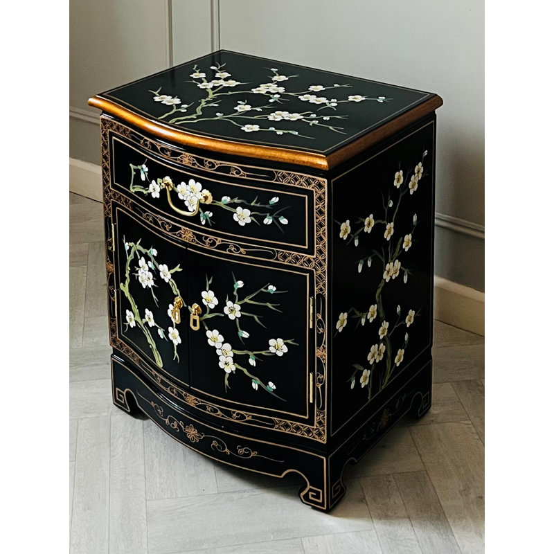 Hand Painted Cherry Blossom Lamp Cabinet Oriental Combi Chest