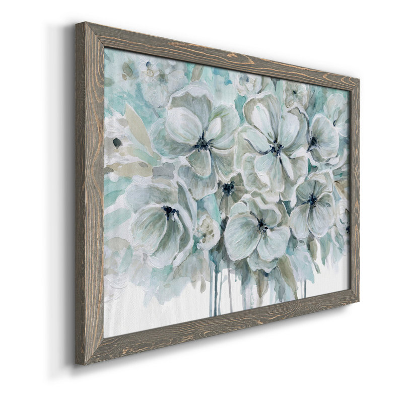Teal Harmony I - peinture sur toile encadrée, H 31 po x l 44 po x P 1 po, Toile avec cadre gris