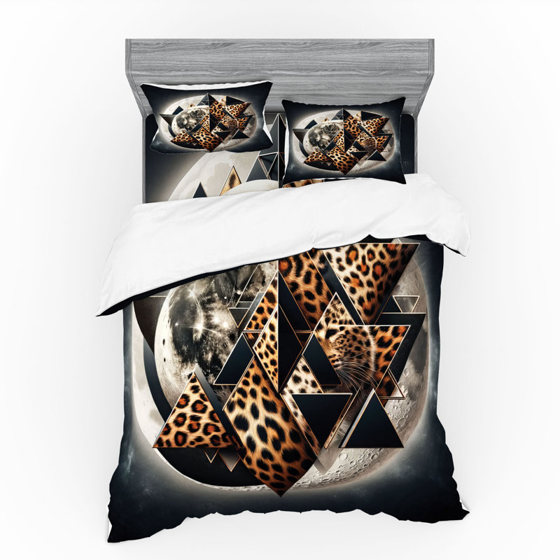 Ensemble de literie léopard Ambesonne et gris bleu foncé et ambre, King Duvet Cover + 3 Additional Pieces