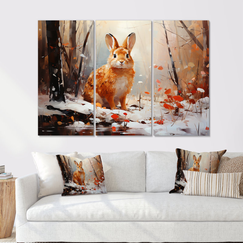 Frosty Rabbit Winter Solitude - Lapin, art mural animal, H 40 po x l 61 po, Toile tendue