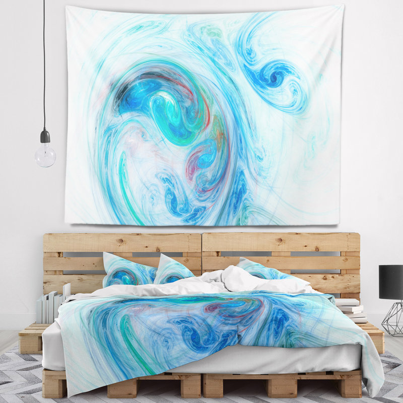 Tapisserie abstraite fractale bleu clair, H 68 po x l 80 po