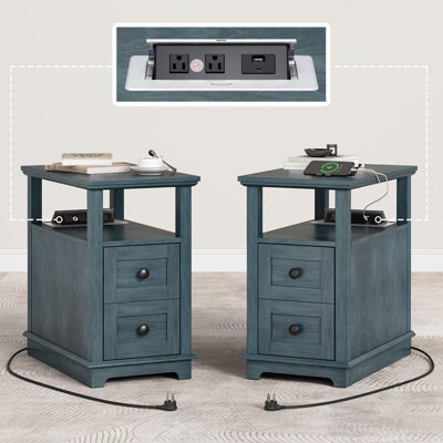 2 Drawers End Tables with Storage and Fast Charging Station for Living Room