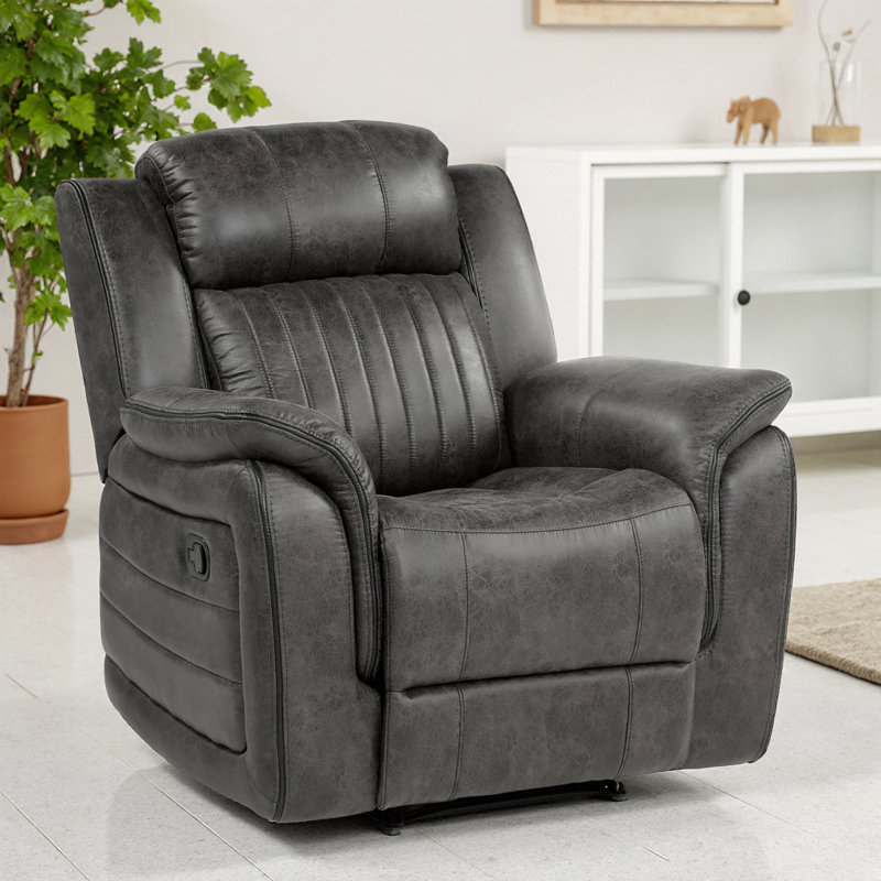 Chaise inclinable Centeryak Classic Sandy Brown avec accoudoirs moelleux et capitonnage vertical - Bois massif luxueux, Gris