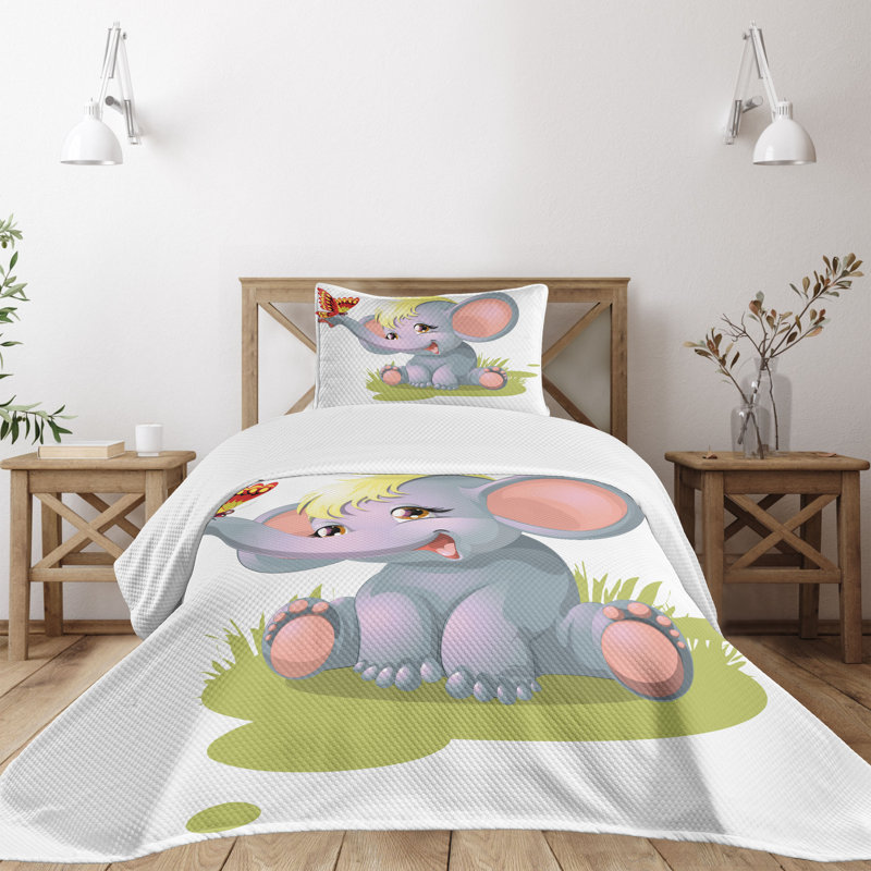 Ambesonne Animal Cartoon Bedspread Mascot Multicolor, 1 Twin Bedspread + 1 Standard Sham