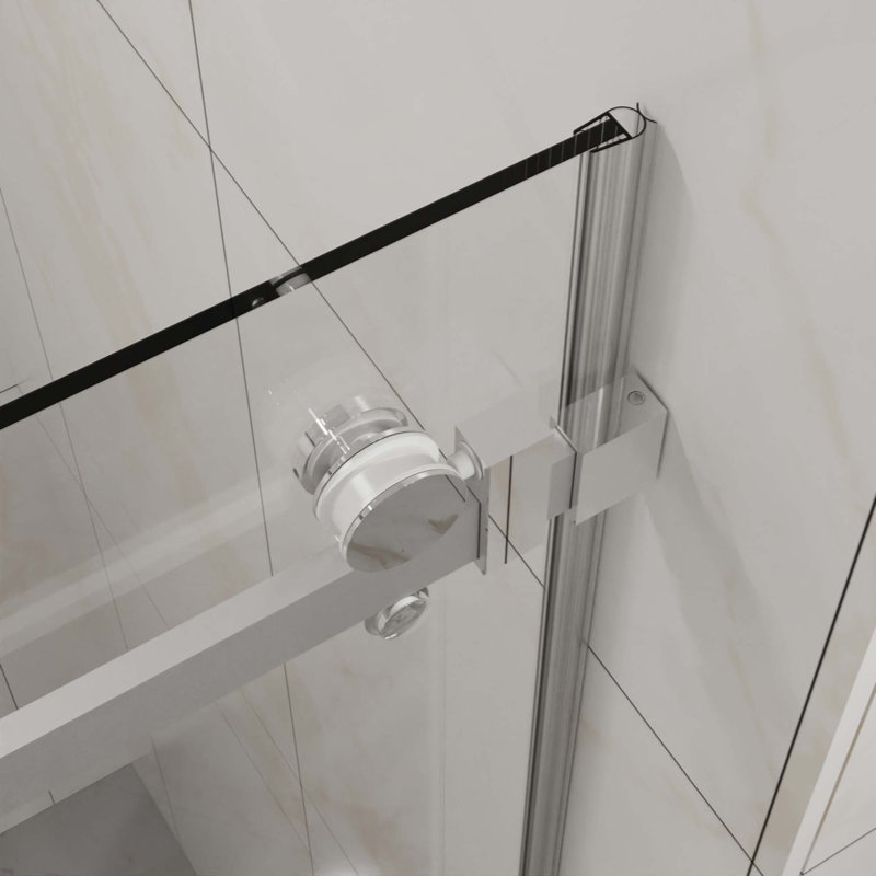 Porte de douche sans cadre, porte coulissante en verre coulissante silencieuse, verre trempé transparent de 1/4 po (6 mm) d'épaisseur avec revêtement facile à nettoyer, acier inoxydable 304 robuste