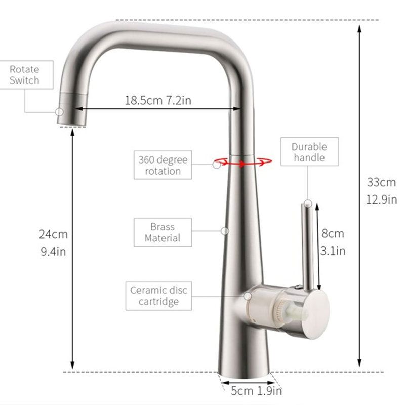 Robinet de cuisine à un trou, Nickel brossé