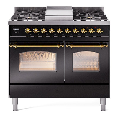 ILVE Nostalgie II Series 40 inch Dual Fuel Range with 6 Sealed Burners, Griddle (Glass Door)