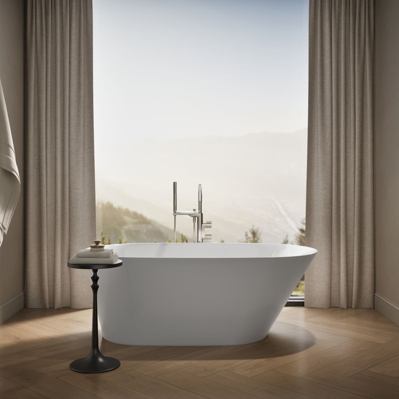 Brazn 34.94" x 65.87" Freestanding Soaking Acrylic with Bath Tub, White