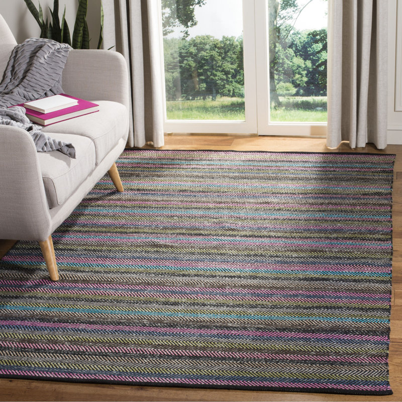 Sasser Hand Woven Cotton Striped Rug, Rectangle 5' x 8'