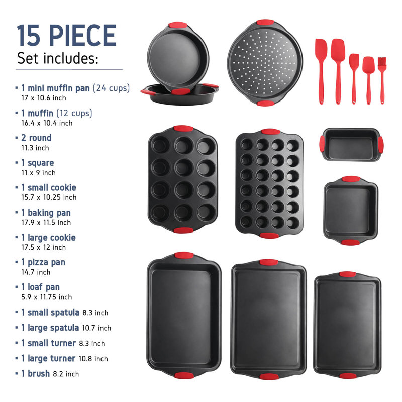 Joytable 15 Piece Non-Stick Steel Bakeware Set, Black