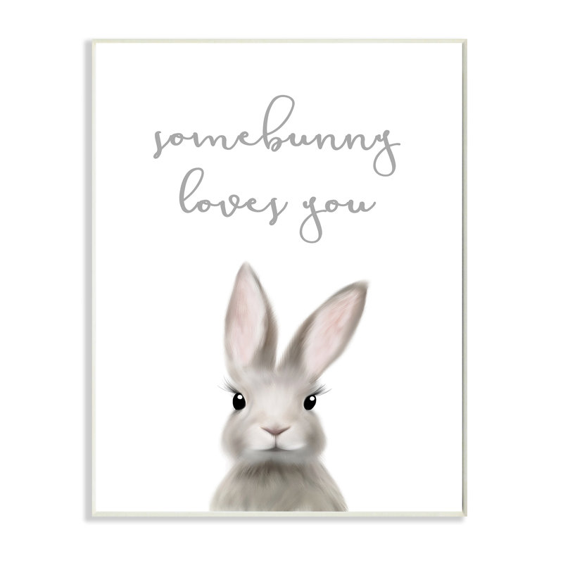 «Somebunny Loves You» citation d'un jeu de mots gris, H 15 po x l 10 po x P 0,5 po, Plaque murale