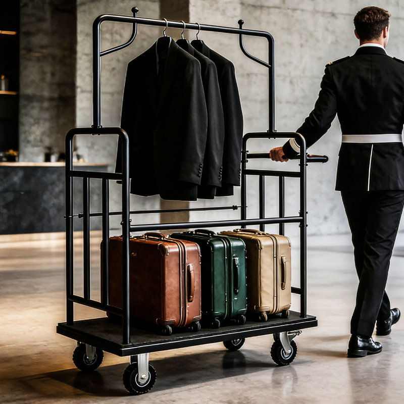 Luggage Cart with Wheels,1100LBS Heavy-Duty Luggage Trolley & Hand Truck,360° Silent Wheels with Anti-Collision Strip,Platform Dolly for Hotel Bellman,Airport and Resort Use