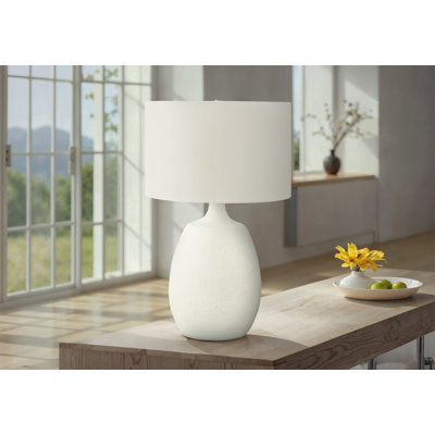 Lighting, H 26 po, lampe de table, abat-jour ivoire / crème, résine crème, contemporain