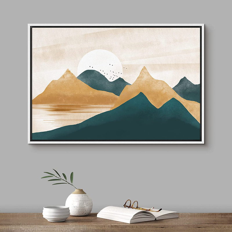 Idea4wall, reproduction d'art sur toile encadrée, sarcelle, tan, H 16 po x l 24 po x P 1,5 po, Cadre blanc