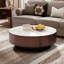 Table basse 35,4 po en faux marbre blanc et bois brun avec tiroirs de salon