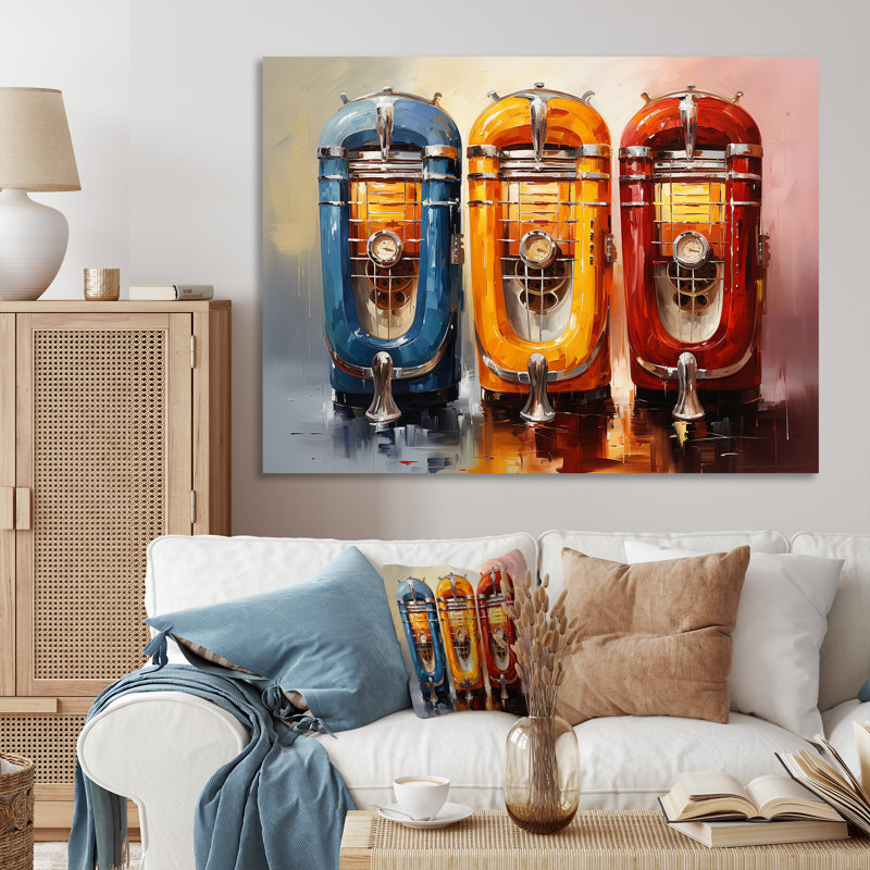 Coloful Modern Jukebox Jams 1 - Jukeboxes, art mural, Toile tendue, H 16 po x l 32 po x P 1 po