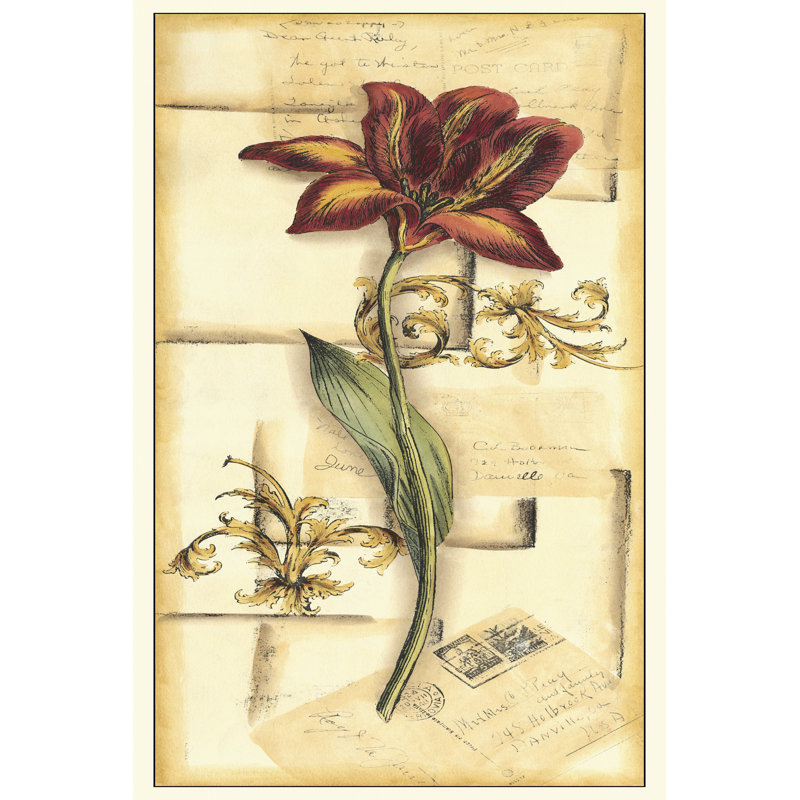 Floral Collage I in Red 1 Piece Wrapped Canvas Painting, 46cm H x 30cm W