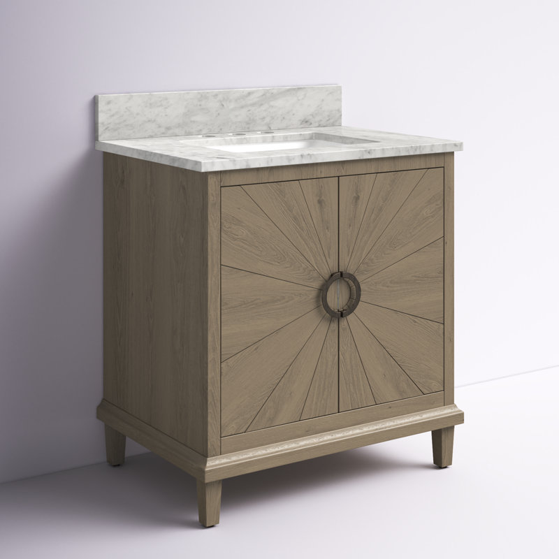 Hedley 31'' Single Bathroom Vanity with Blue Limestone Top, Carrara White