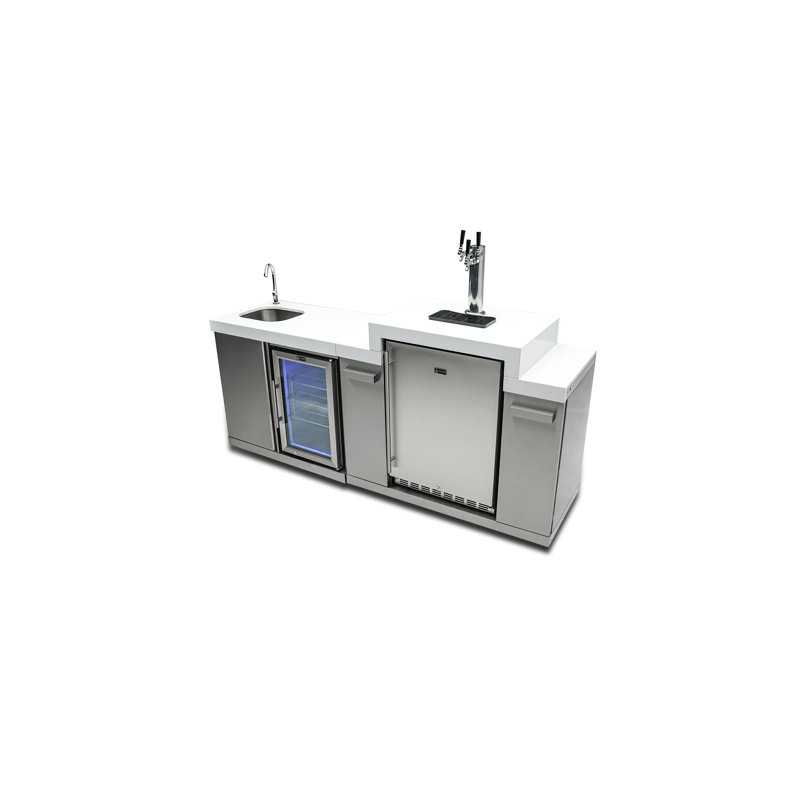 Mont Alpi Bar Series Ma-bevkeg Stainless Steel Outdoor Rated 3 Beer Tap Kegerator Keg Center Dispenser + Beverage Center With Compact Refrigerator + Granite Countertops