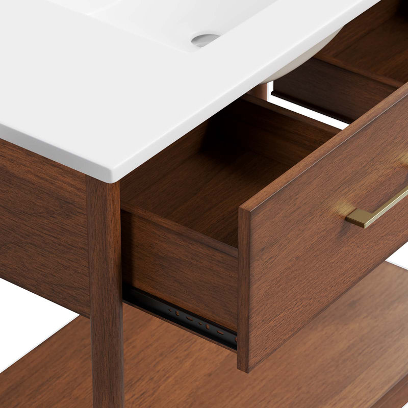 Zaire 36" Walnut White Freestanding Bathroom Vanity with Ceramic Basin