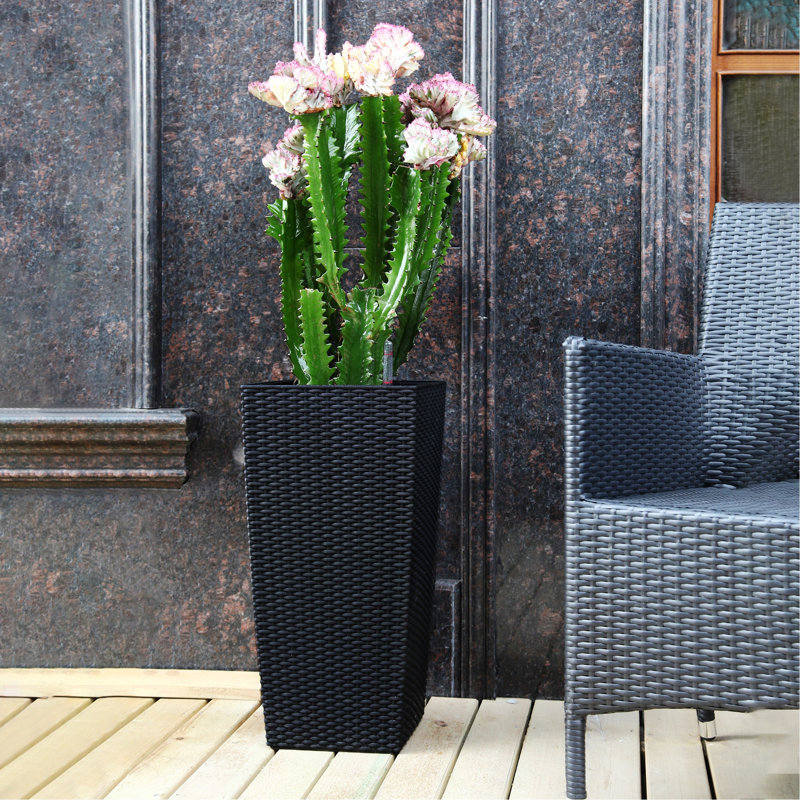 Pot de fleurs, pot de fleurs carré pour l'intérieur et l'extérieur, pot de fleurs pour porche, patio, cour arrière, Noir