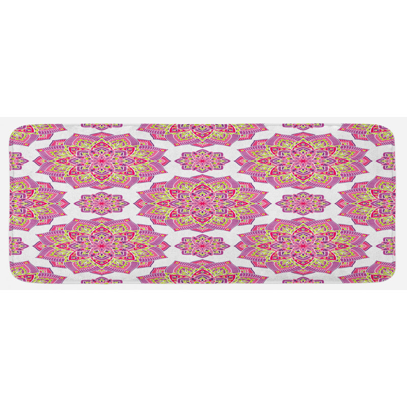 Tapis de cuisine à motif essence vert citron vert vert citron fuchsia méditation shabby form lotus