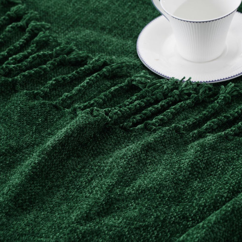 Jeté en velours Chenille, jeté décoratif à franges pour lit 50 po x 60 po, Vert Noël