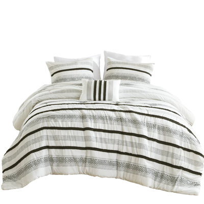 Full/Queen Size Comforter And Quilt - Stripe Design, Microfiber, Soft Elegant Bedding Option 7 Piece Collection Stripe, Comfortable