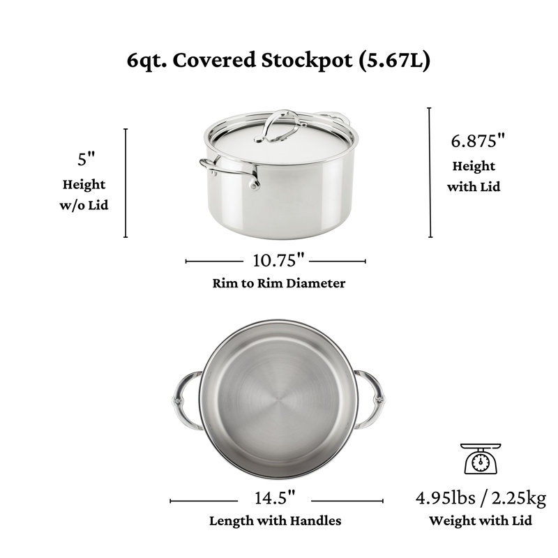 Probond® Luxe 6-quart Polished Professional Clad Stainless Steel Stock Pot With Lid
